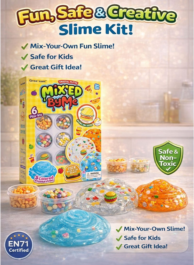 GreaTeam Mixed By Me Crystal Putty Hamburger Edition – 6 Mix-Ins DIY Slime Making Kit for Kids – 3 Colored Crystal Putty in Pot 88–90G – Clear Blue Orange Stretchy Squishy Transparent Slime with Food-Themed Accessories – Mix Your Own Putty – Sensory Fidget Toy for Boys & Girls – EN71 Certified Non-Toxic Safe Educational Creative Toy for Age 3+ - Image 5